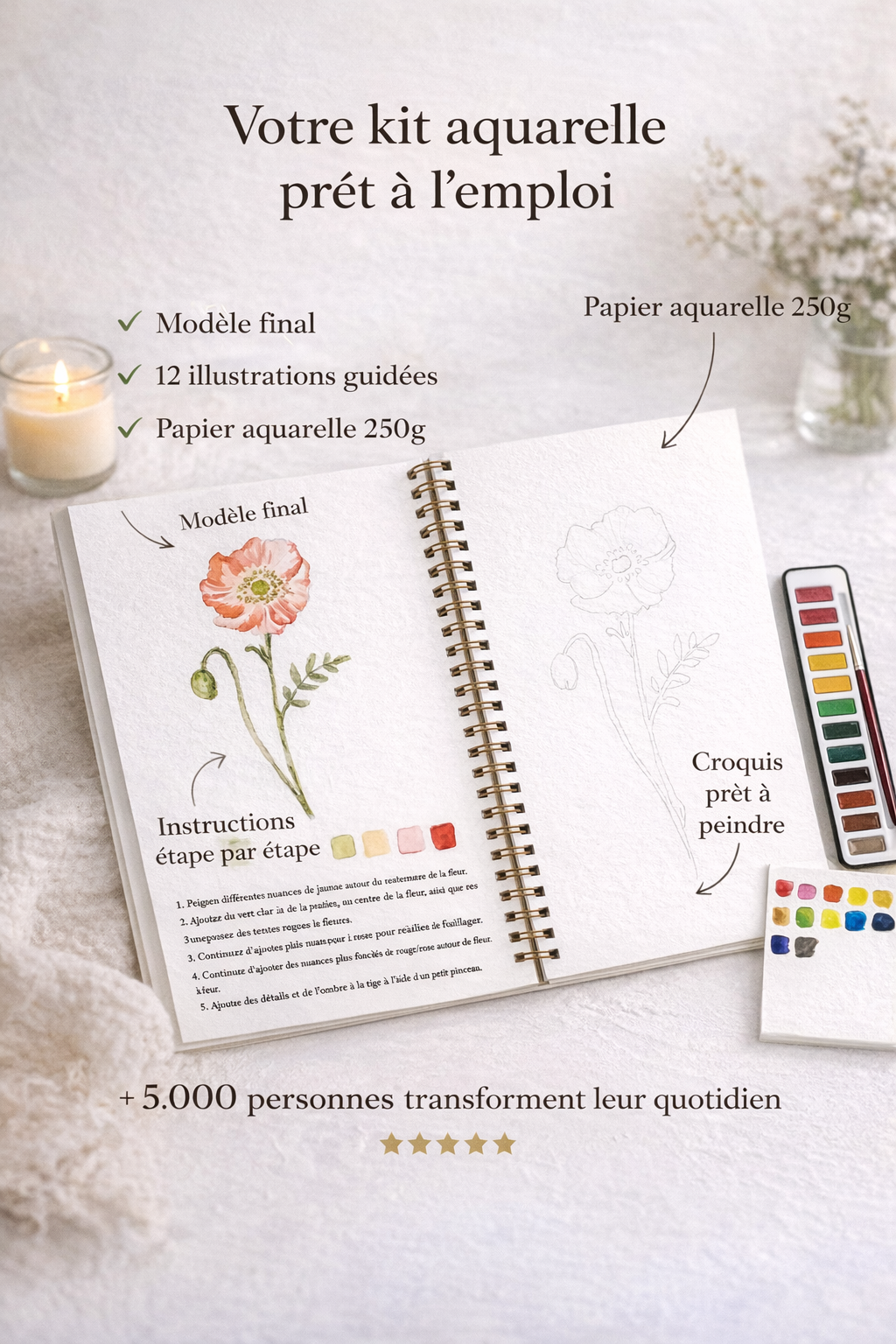 Peignez sans savoir dessiner – Le Cahier Aquarelle Mavida™